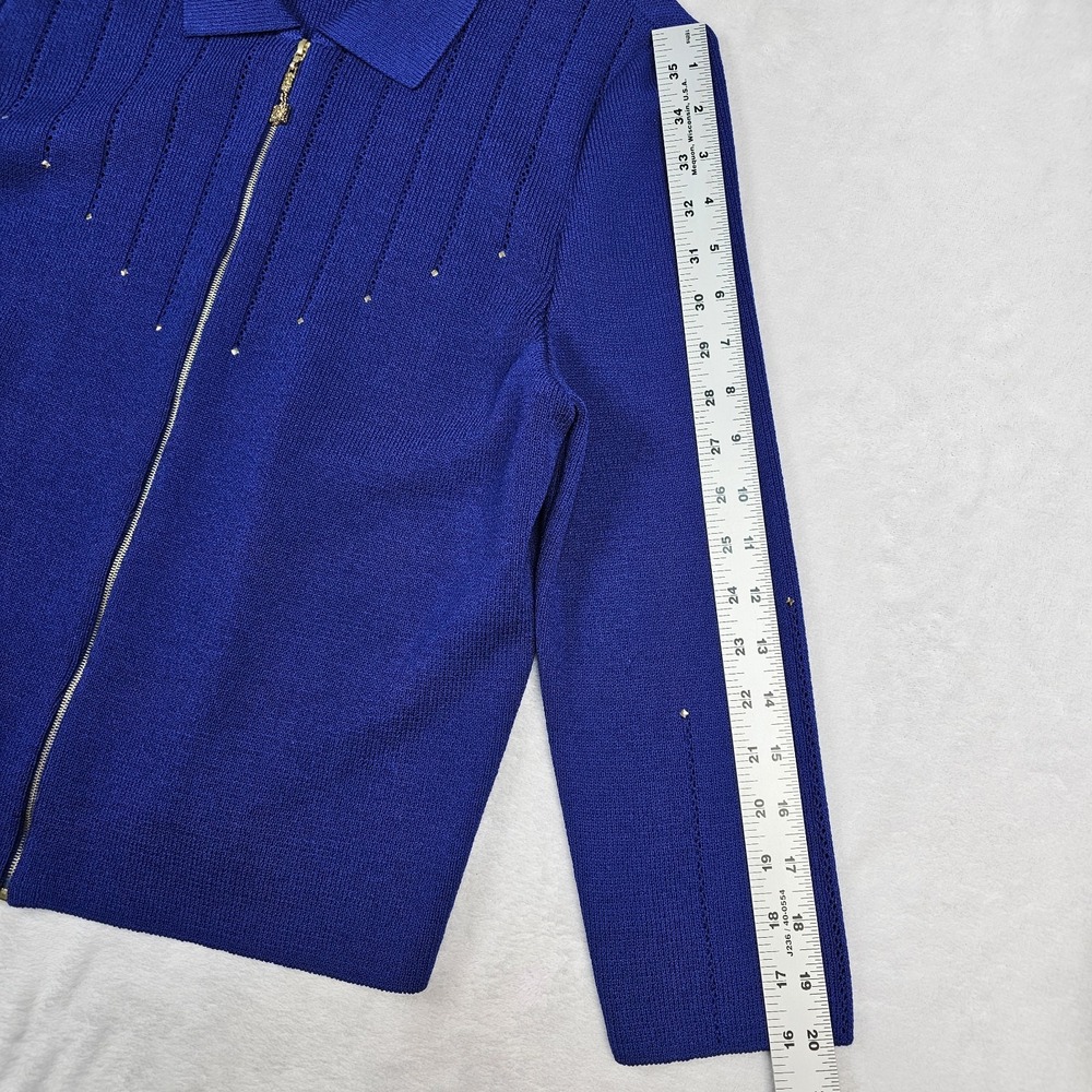 Vtg St John Pant Suit Jacket Marie Gray Women 6 Knit Royal Gold Full Zip Pull On - Picture 5 of 16